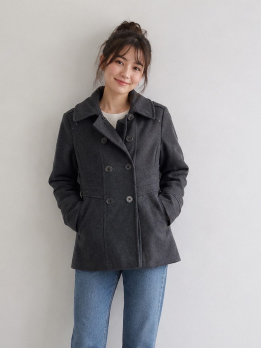 Beautiful Wool blend Kenneth Cole Gray Pea coat